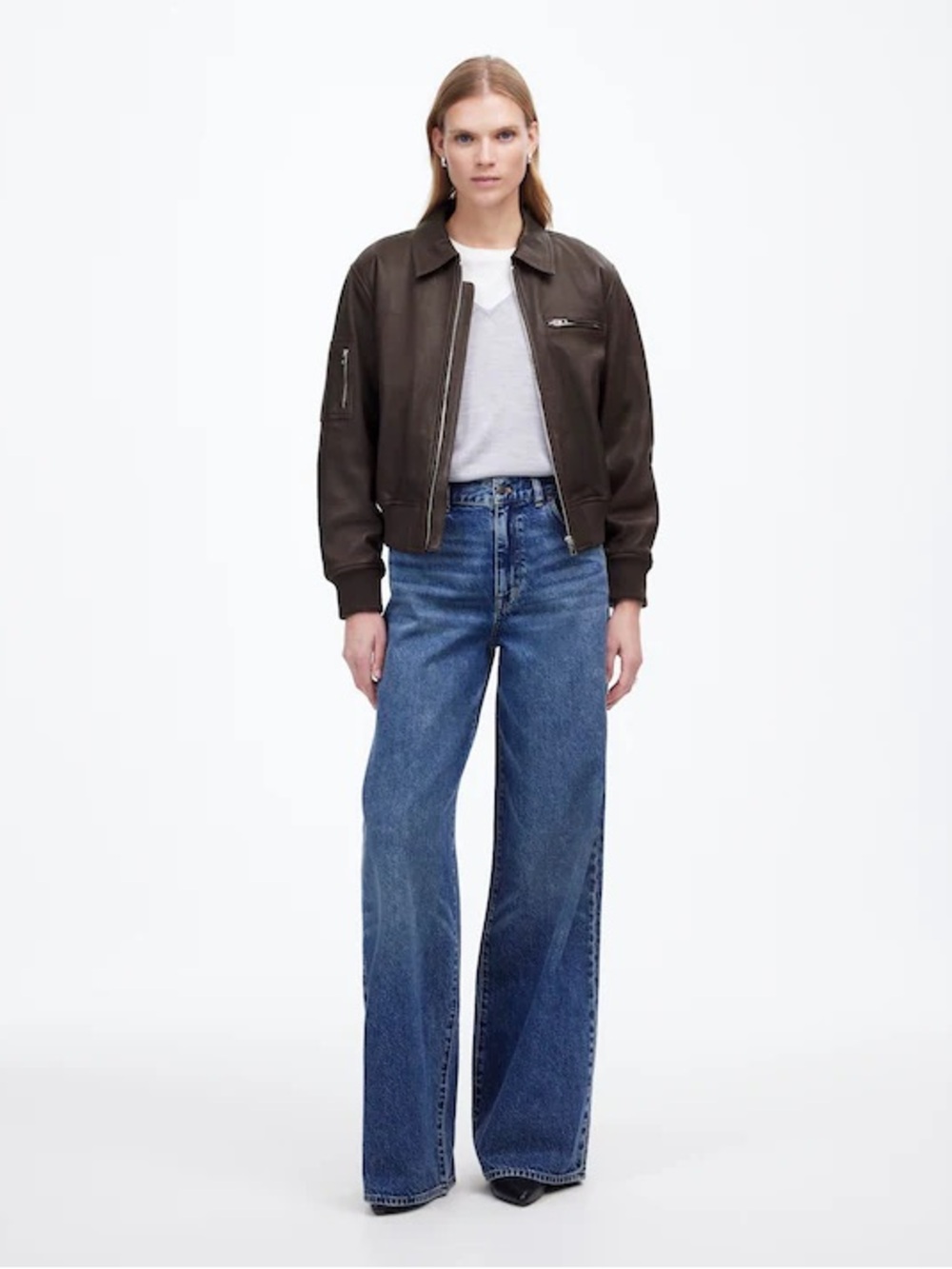 New - Madewell Relaxed Leather Bomber Jacket in Dark Carob - Large